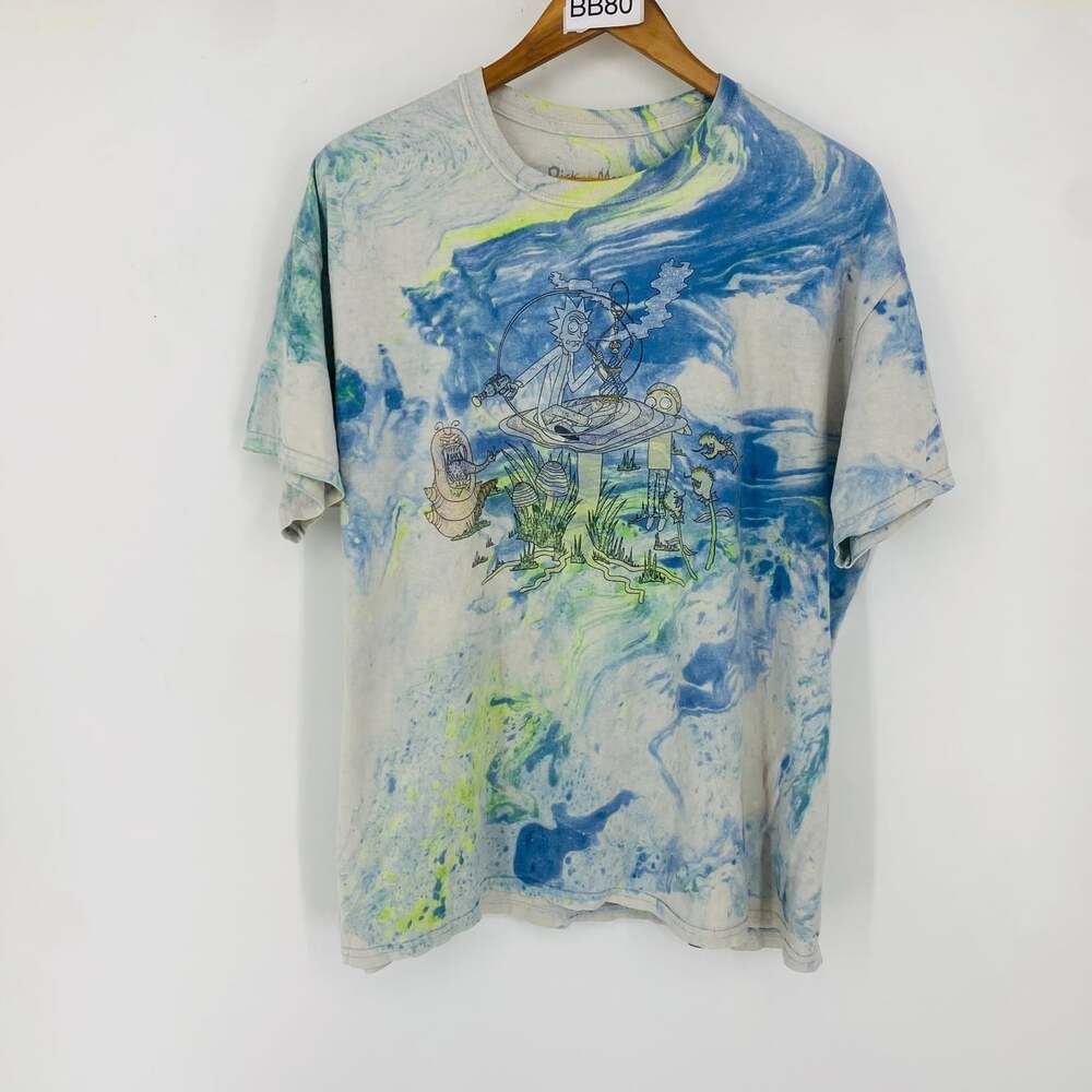 Rick and Morty Adult Swim Ripple Junction Tie Dye Mushroom Tee XL Blue/Green